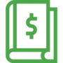A green book with a dollar sign on it.